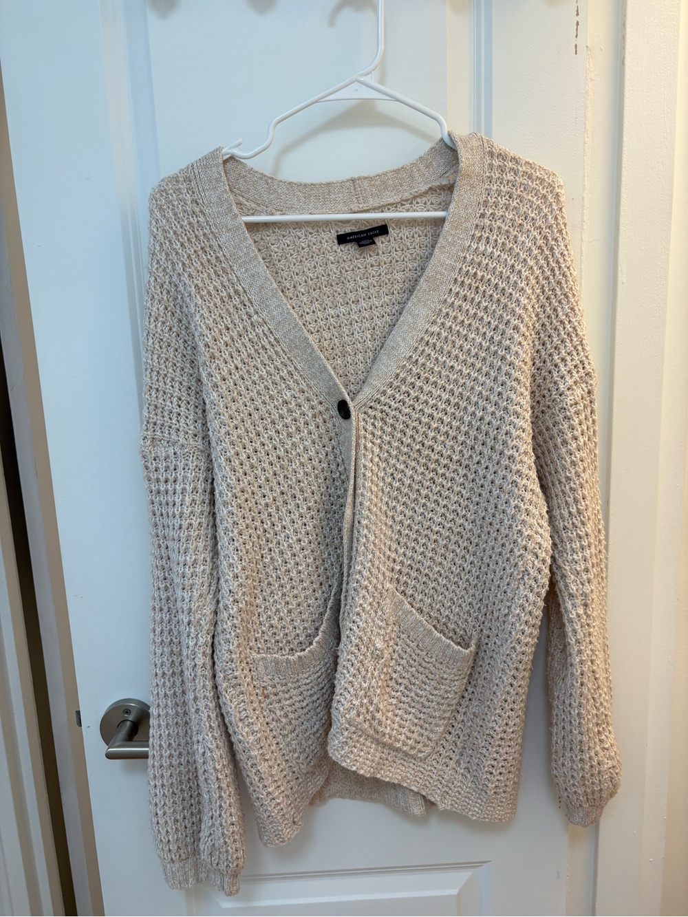 American Eagle Outfitters Cream Waffle Knit Cardigan